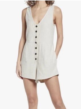 Madewell Sleeveless Button-Front Cream Romper Size 6